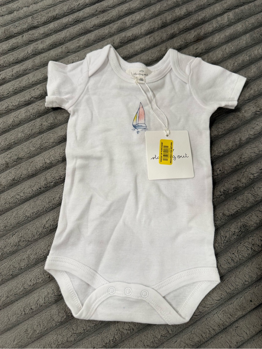 & Other Stories White Cotton Baby Bodysuit with Pastel Sailboat